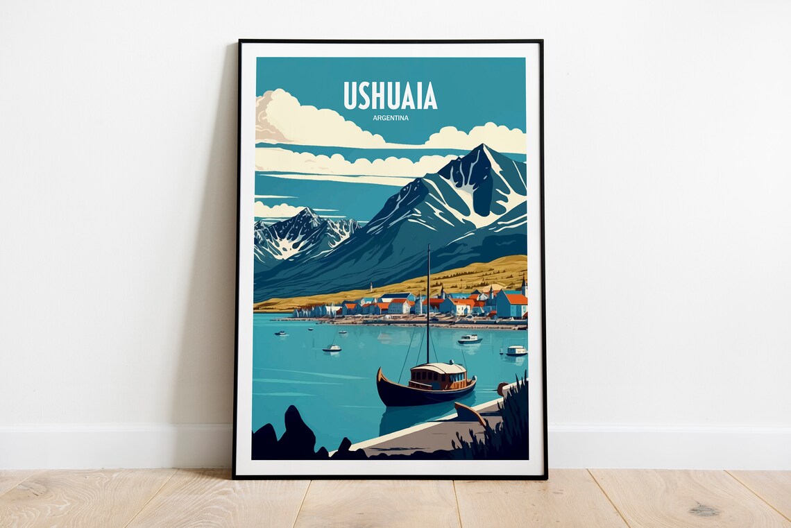 Ushuaia Travel Poster, Argentina Wall Art Print