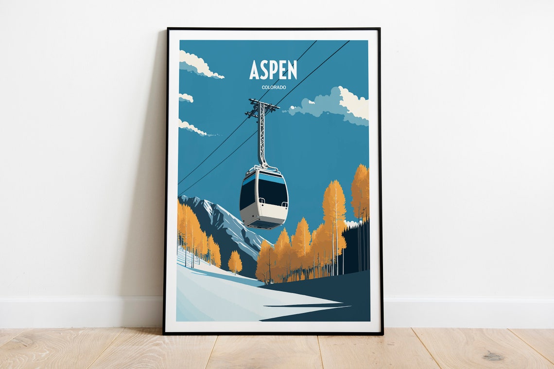 Aspen Ski Travel Print Aspen Resort Travel Art Skiing Travel Print Skiing Lift Peak Skiing Travel Poster