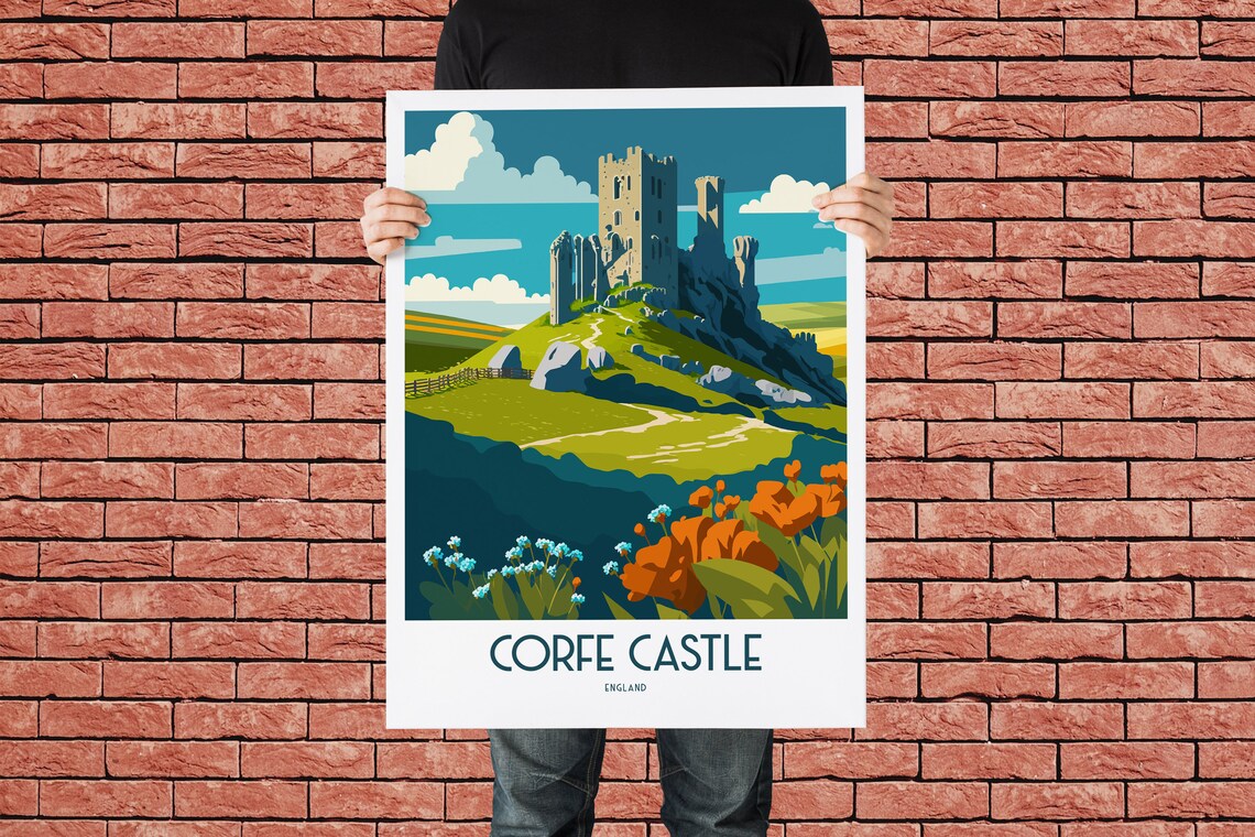 Corfe Castle Uk Travel Print Uk Landmark Travel Art Corfe Castle Travel Print Dorset Landmark Corfe Castle Travel Poster - Image 3