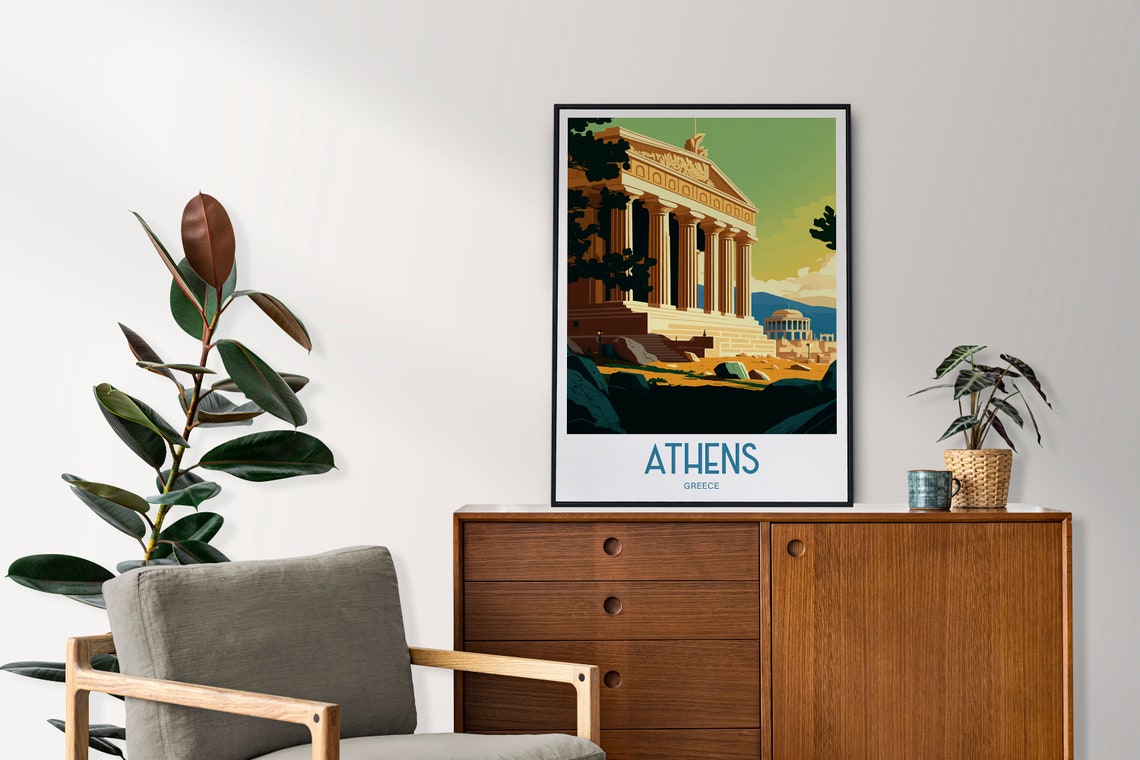 Athens Greece Travel Print Athens Greek Travel Poster Greece Travel Print Acropolis Retro Print Greek Island Travel Poster - Image 3