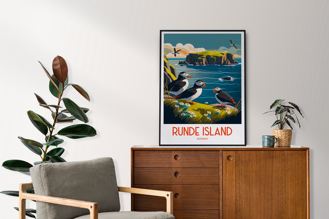 Runde Island Norway Puffins Cliff Seabirds Vintage Travel Poster - Image 4
