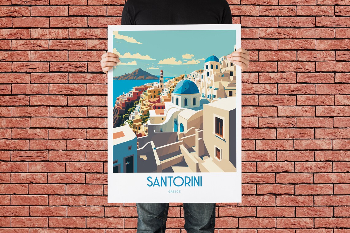 Santorini Greece Travel Poster, Seaside Landmark - Image 2