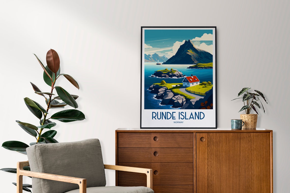 Runde Island Norway Coastal Mountain View Retro Travel Poster - Image 4