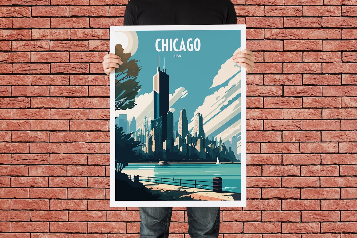 Chicago Skyline Stylized Blue Skyscraper Illustration Wall Art - Image 3