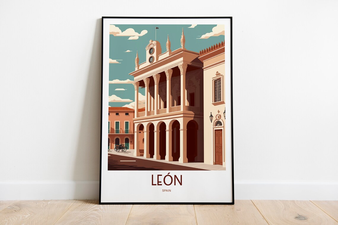 Leon Spain Travel Poster, Spanish City Art