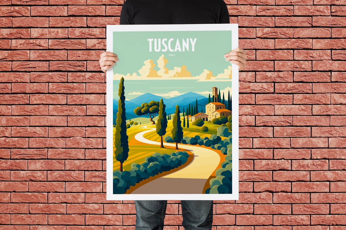 Tuscany Italy Retro Travel Poster, Village Print - Image 2