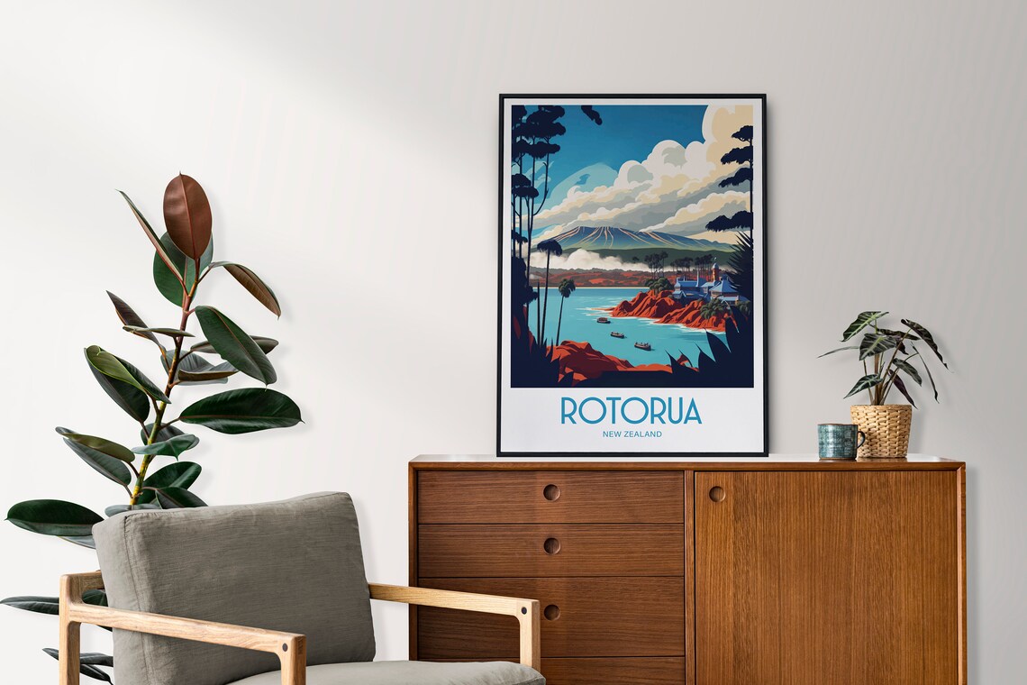 Rotorua New Zealand Travel Poster, Landscape Art - Image 4