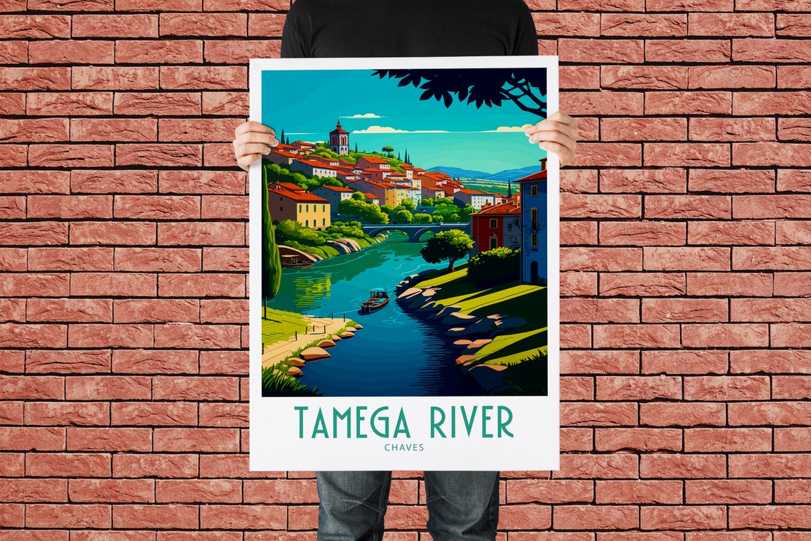 Tamega River Chaves Riverside Old Town Vintage Travel Poster - Image 2