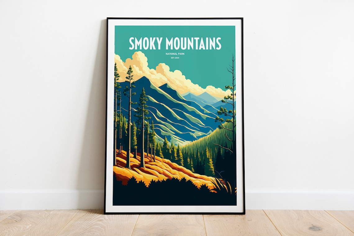 Smoky Mountains National Park Retro Mountain Scene Art Poster