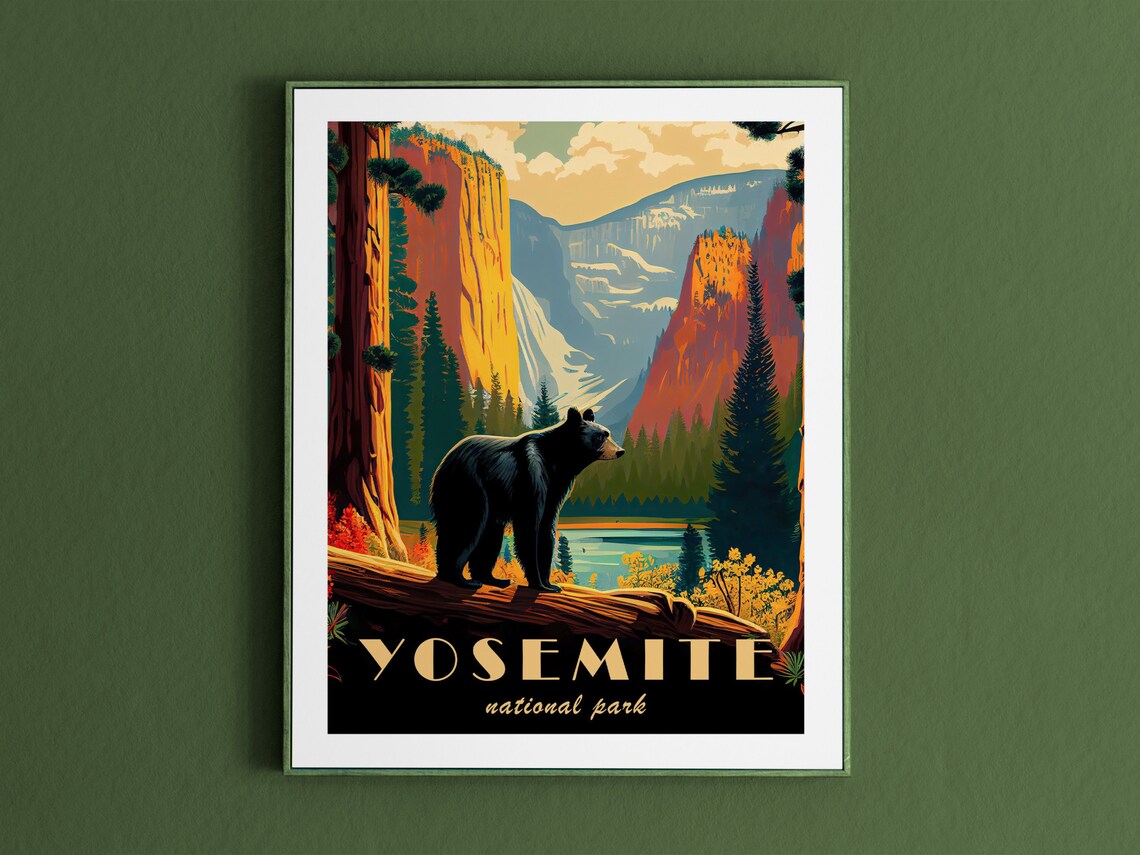 Yosemite Vintage Travel Poster, USA Landscape
