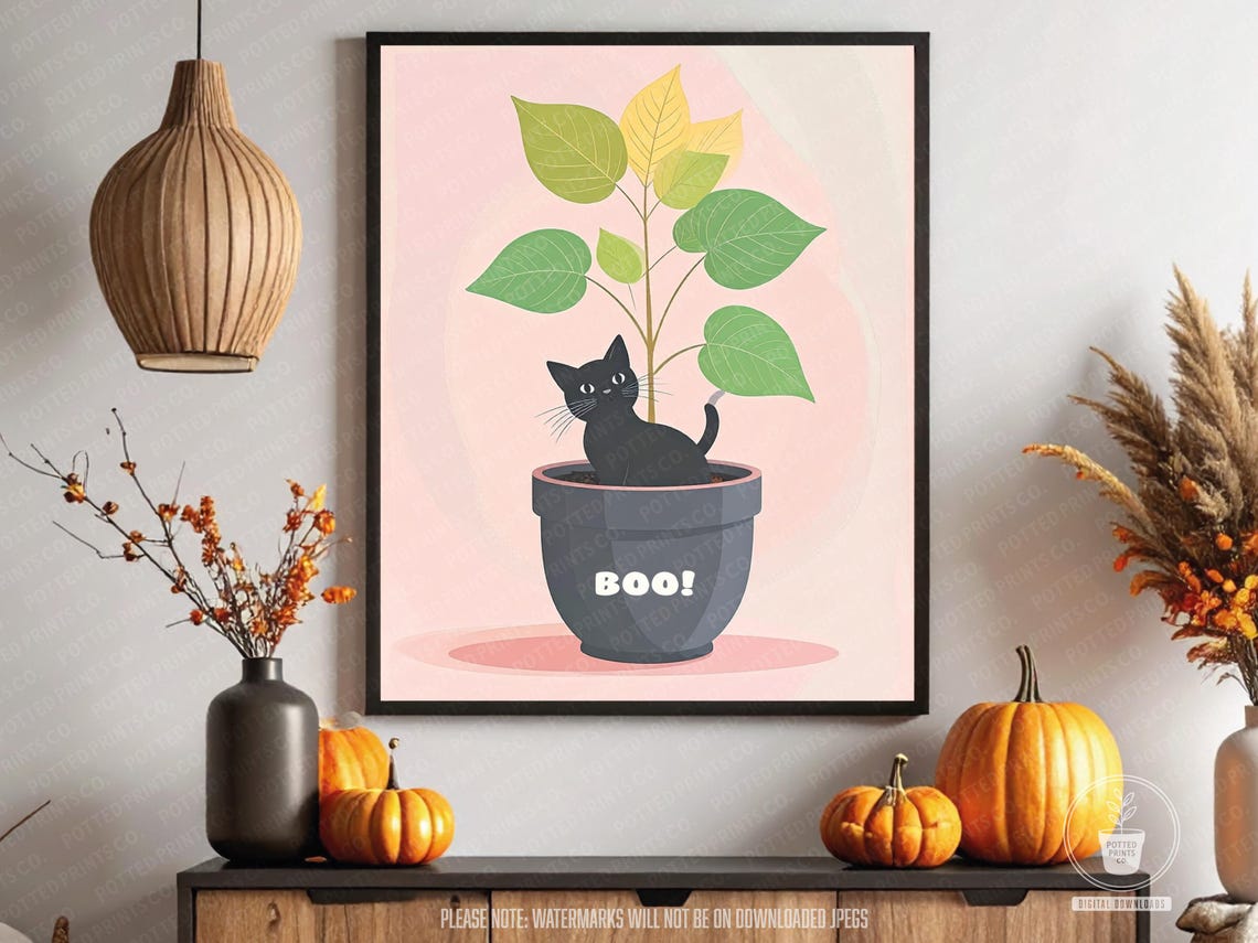 Spooky Cat Funny Halloween Wall Art For Cozy Fall Decor