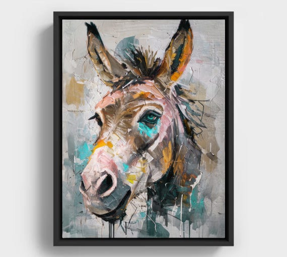 Colorful Donkey Art Print Abstract Impasto Farmhouse Decor