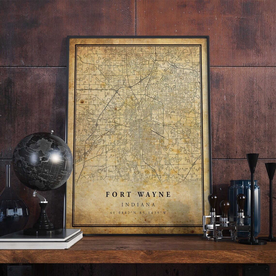 Fort Wayne Vintage Map Poster, Rustic Indiana Decor