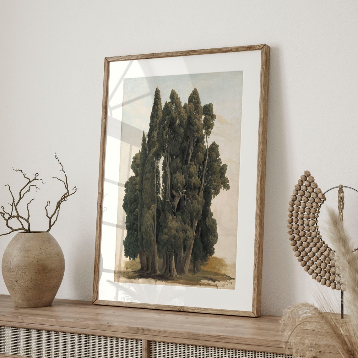 Vintage Cypress Trees Study Antique Oil Painting Landscape Wall Poster - Image 4