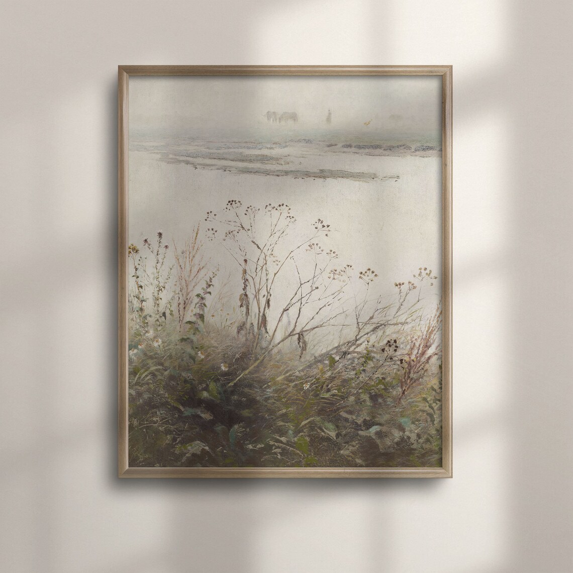 Misty Meadow Wildflowers Vintage Hazy Landscape Oil Painting Poster