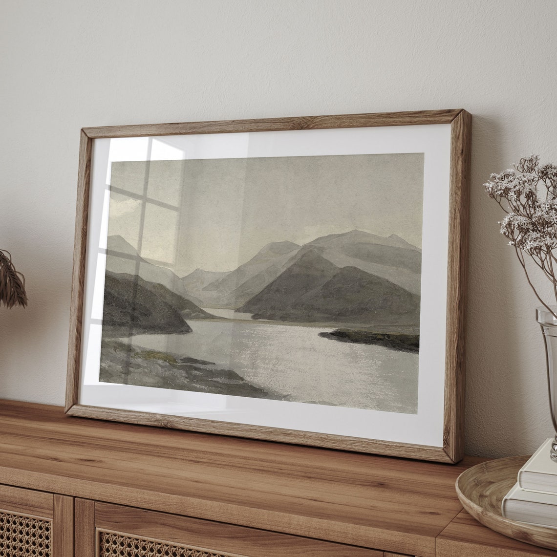 Mist Watercolor Mountains Lake Grey Quiet Landscape Art Print - Image 4