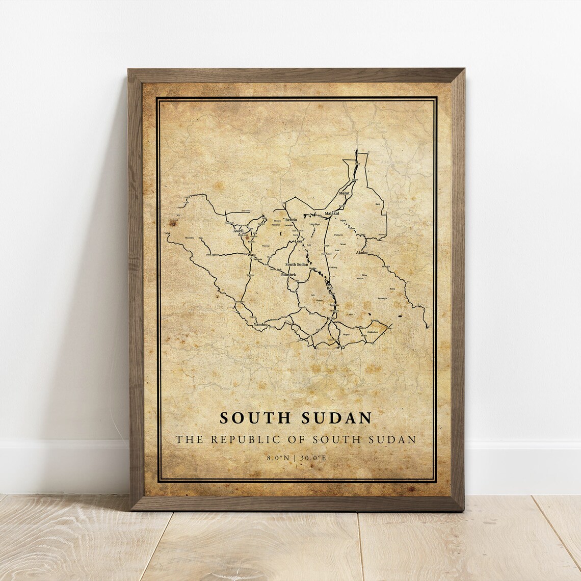 South Sudan Republic Vintage Country Map Antique Parchment Poster