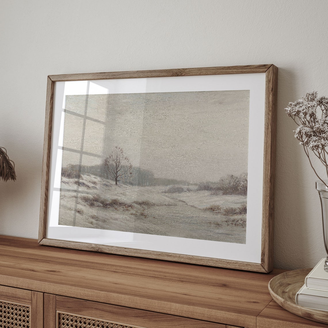 Snowy Winter Field with a Lone Tree Vintage Landscape Poster - Image 4