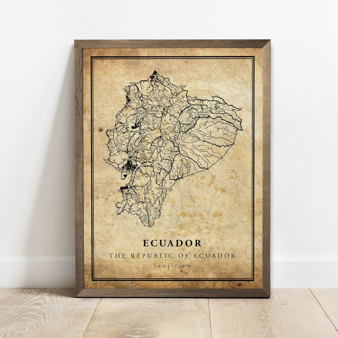 Ecuador Vintage Map Poster, Country Street Road Map
