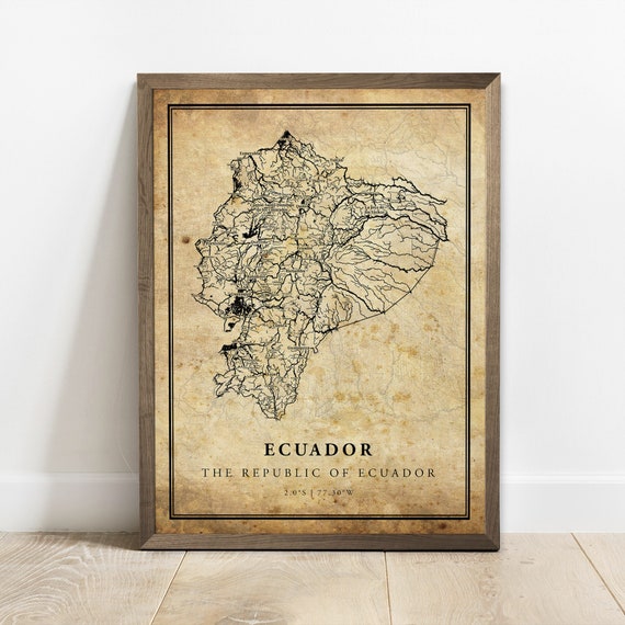 Ecuador Vintage Map Poster, Country Street Road Map