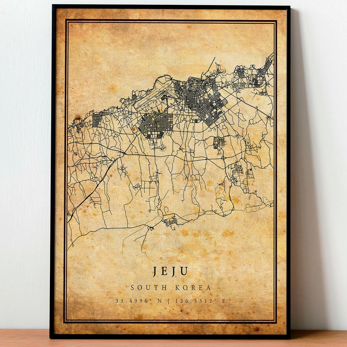 Jeju South Korea Vintage City Street Map Antique Coordinate Art Poster