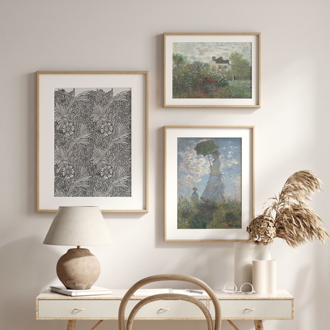 William Morris Style Marigold Botanical Pattern Black and White Poster - Image 2