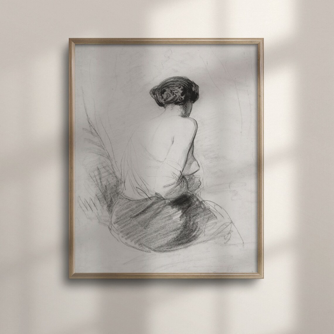 Vintage Charcoal Figure Study of a Seated Woman Fine Art Poster