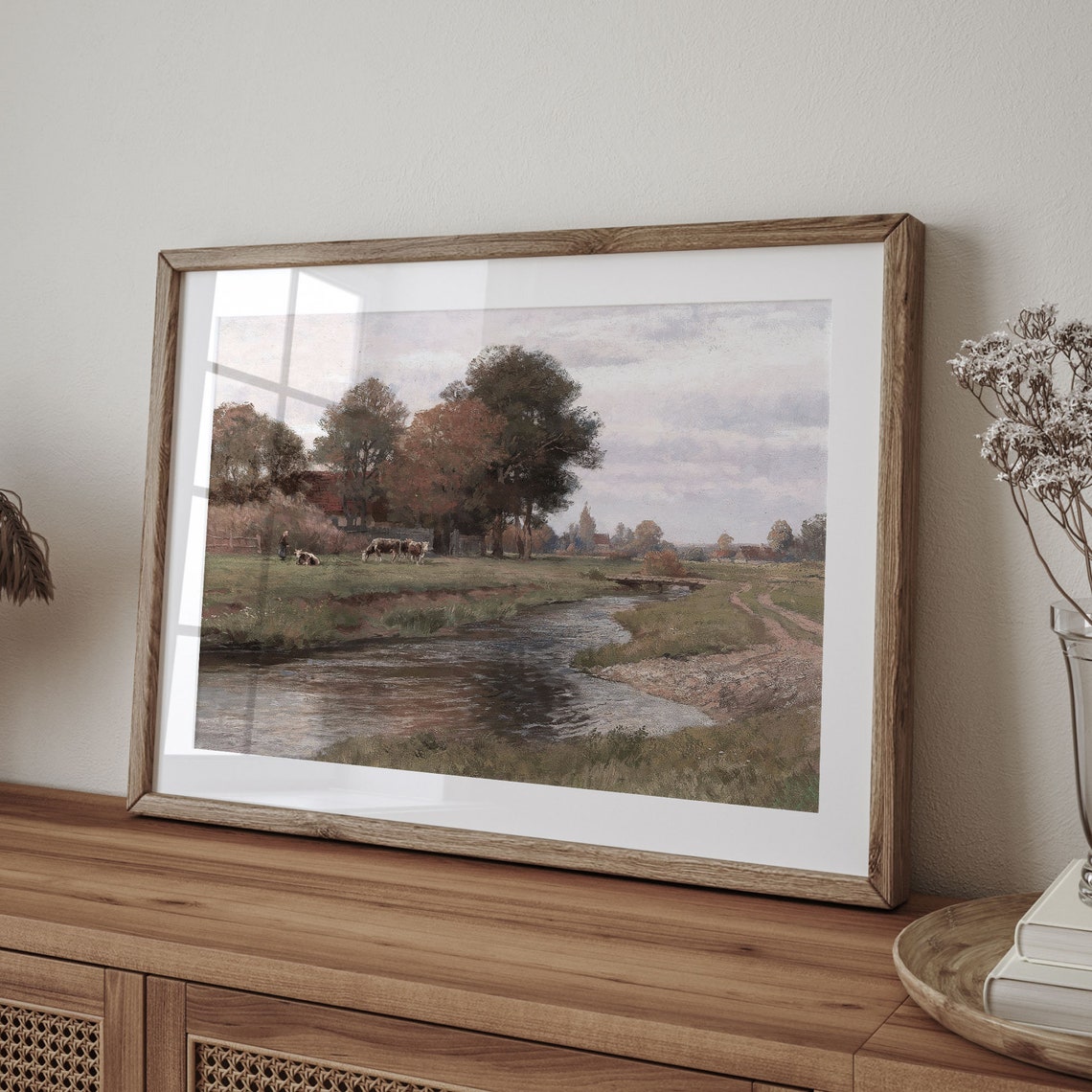 Vintage Autumn Stream Cows Wooden Bridge Rustic Fall Art Poster - Image 4