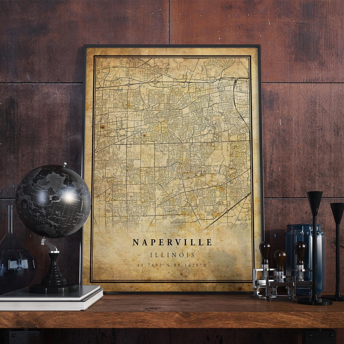 Naperville Vintage Map Poster, Antique Rustic Illinois