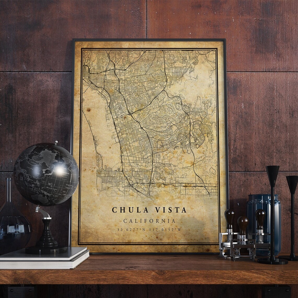 Chula Vista California Vintage City Street Map Coordinates Poster