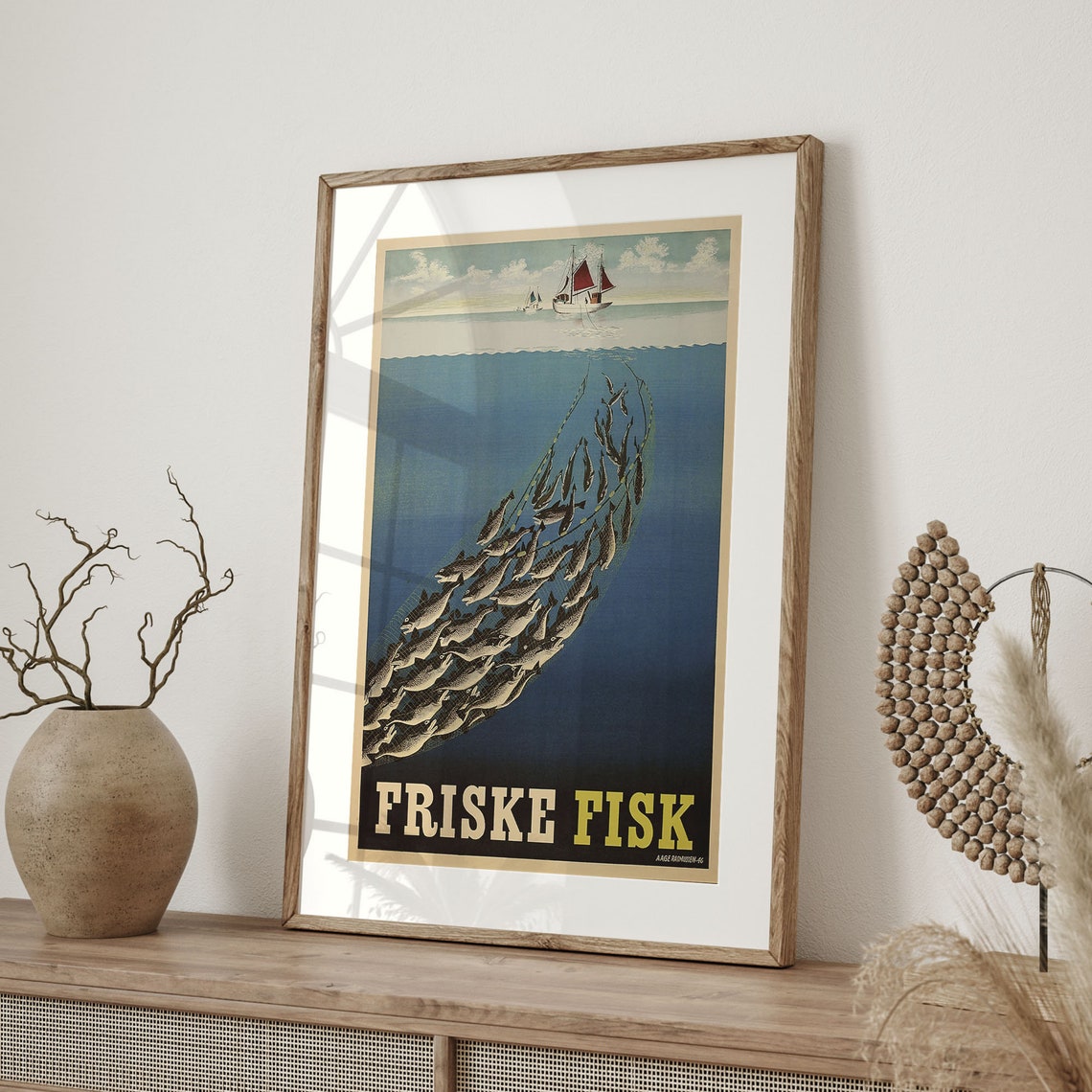 Friske Fisk Danish Fresh Fish Vintage Advertising Poster 1946 - Image 4