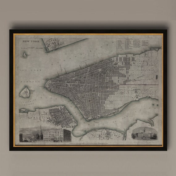 New York City Map Vintage Manhattan Island Art Print