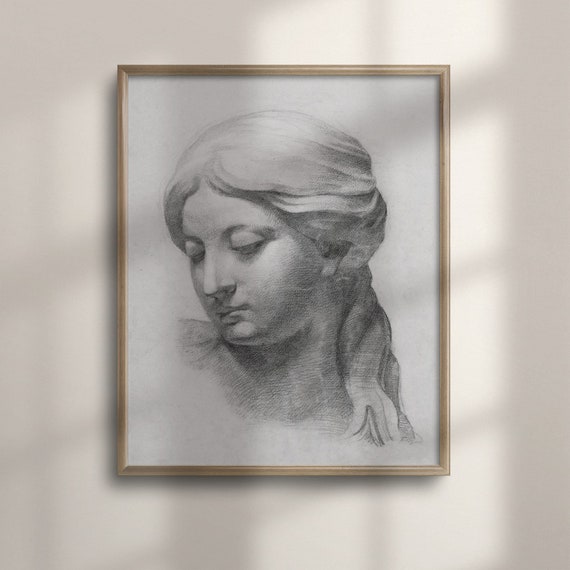 Classical Female Head Study Victorian Sketch Drawing Portrait Art Poster