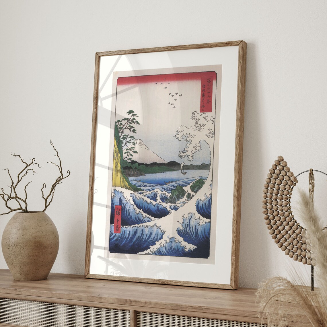 Hiroshige Sea at Satta Mount Fuji Waves Japanese Woodblock Poster - Image 4