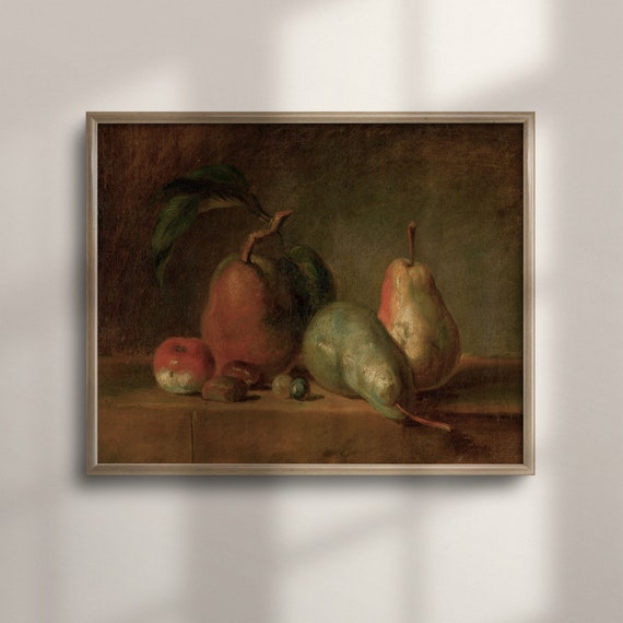 Vintage Pears Still Life Painting Original Kitchen Wall Art Impasto Fruit Decor Unique Home Decoration Food Wall Art C16 579