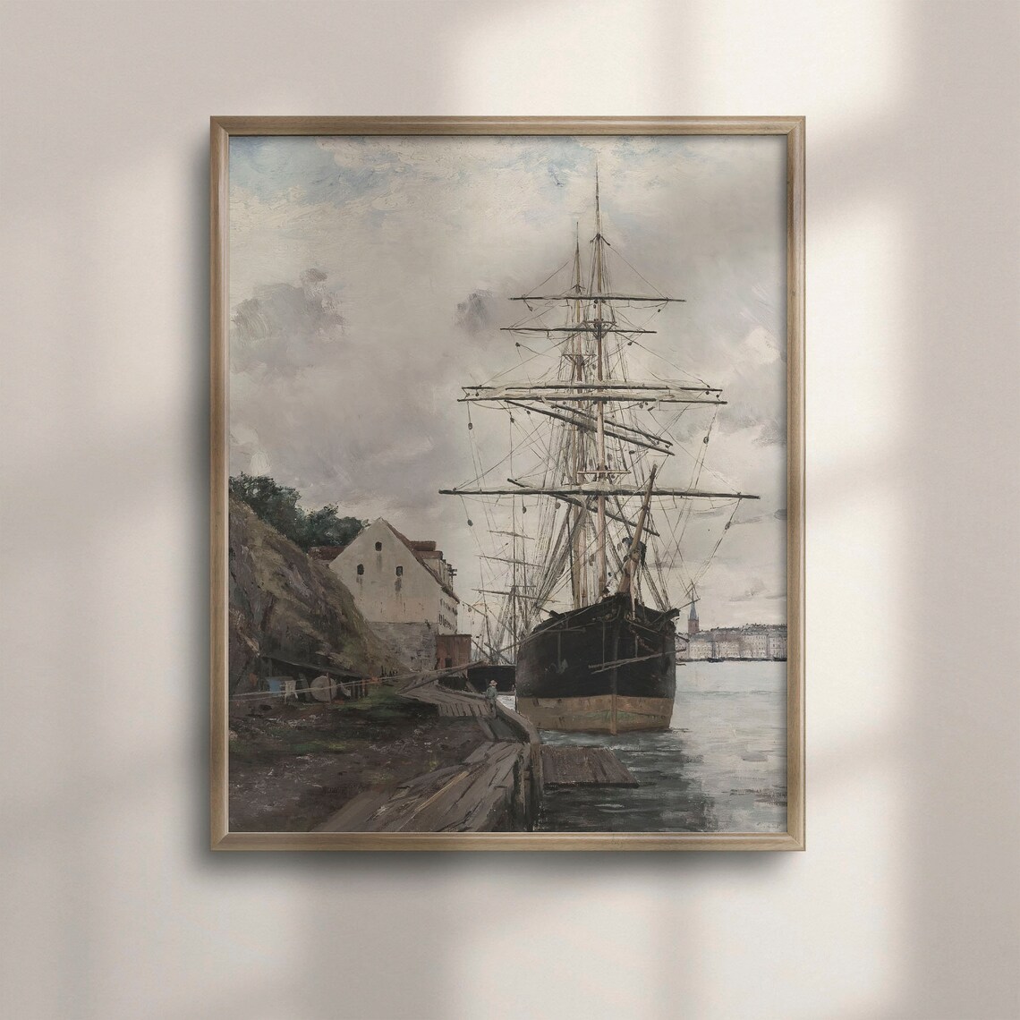 Vintage Coastal Harbor Oil Painting Travel Poster