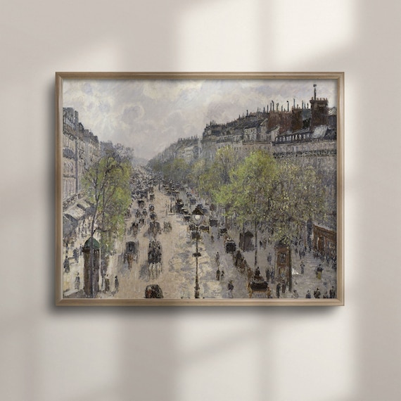 Vintage Paris Boulevard Horse Carriages Impressionist City Poster