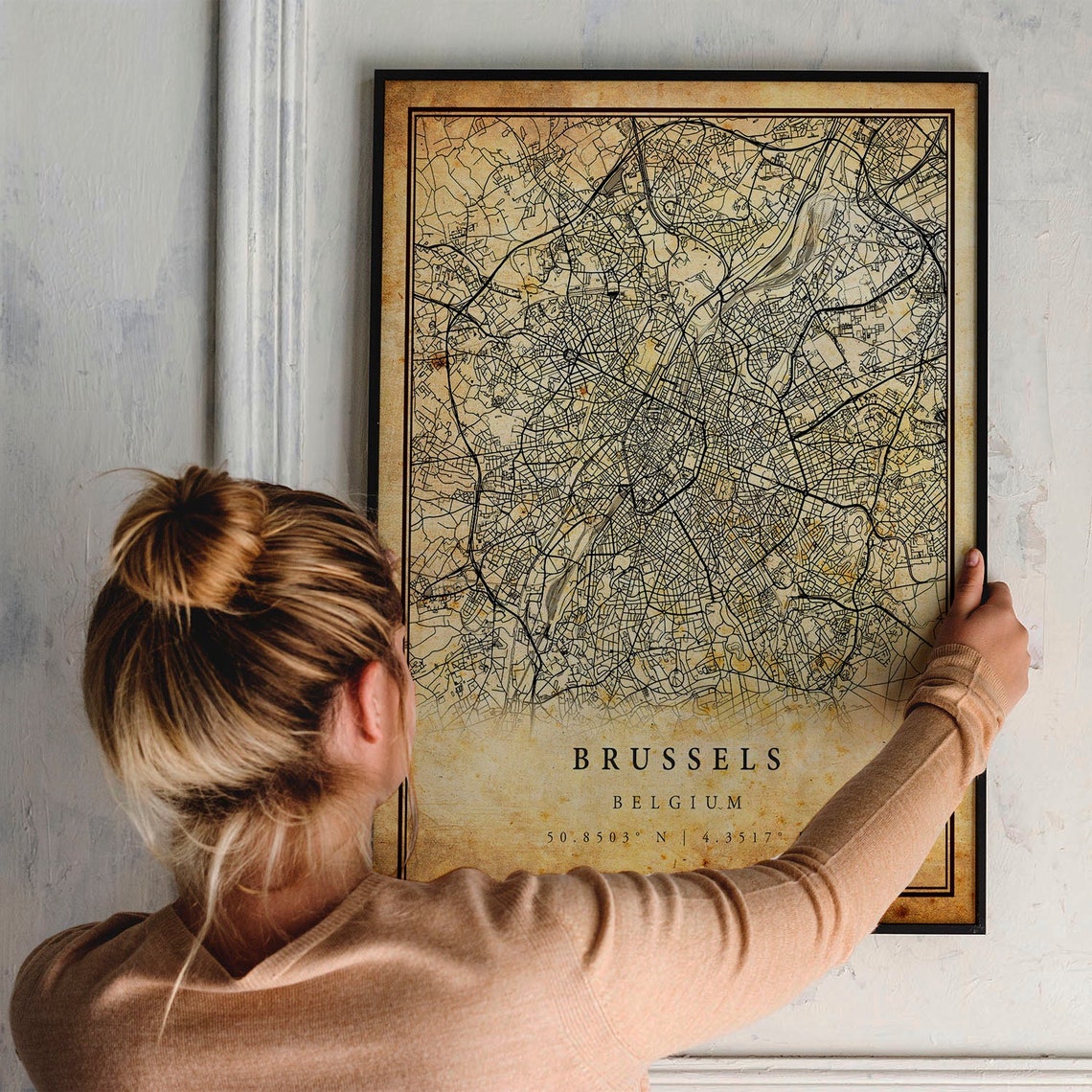 Brussels Belgium Antique Street Map Vintage City Map Travel Poster - Image 2