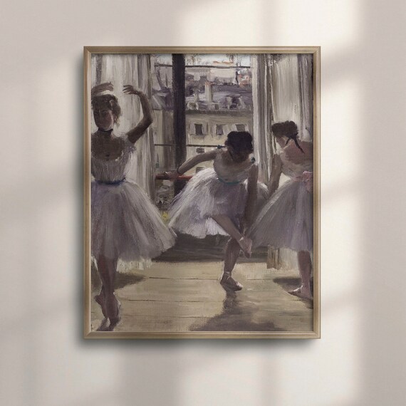 Three Ballerinas Rehearsing by the Window Vintage Ballet Painting Poster