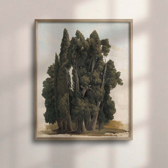 Cypresses And Trees Landscape Oil Painting Vintage Farmhouse Decor Wall Art Tree Art Landscape Wall Art C16 1331