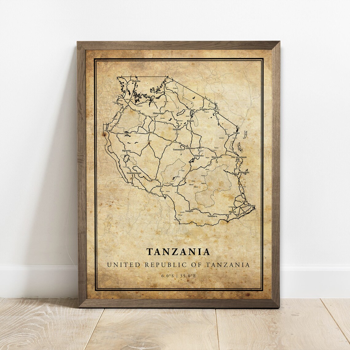 Tanzania Vintage Map Poster Print, Country Map