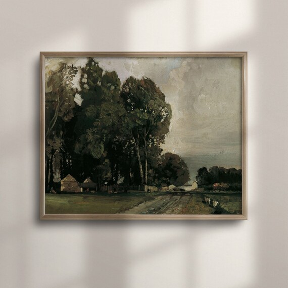 Country Road Lined With Tall Trees Vintage Countryside Landscape Poster