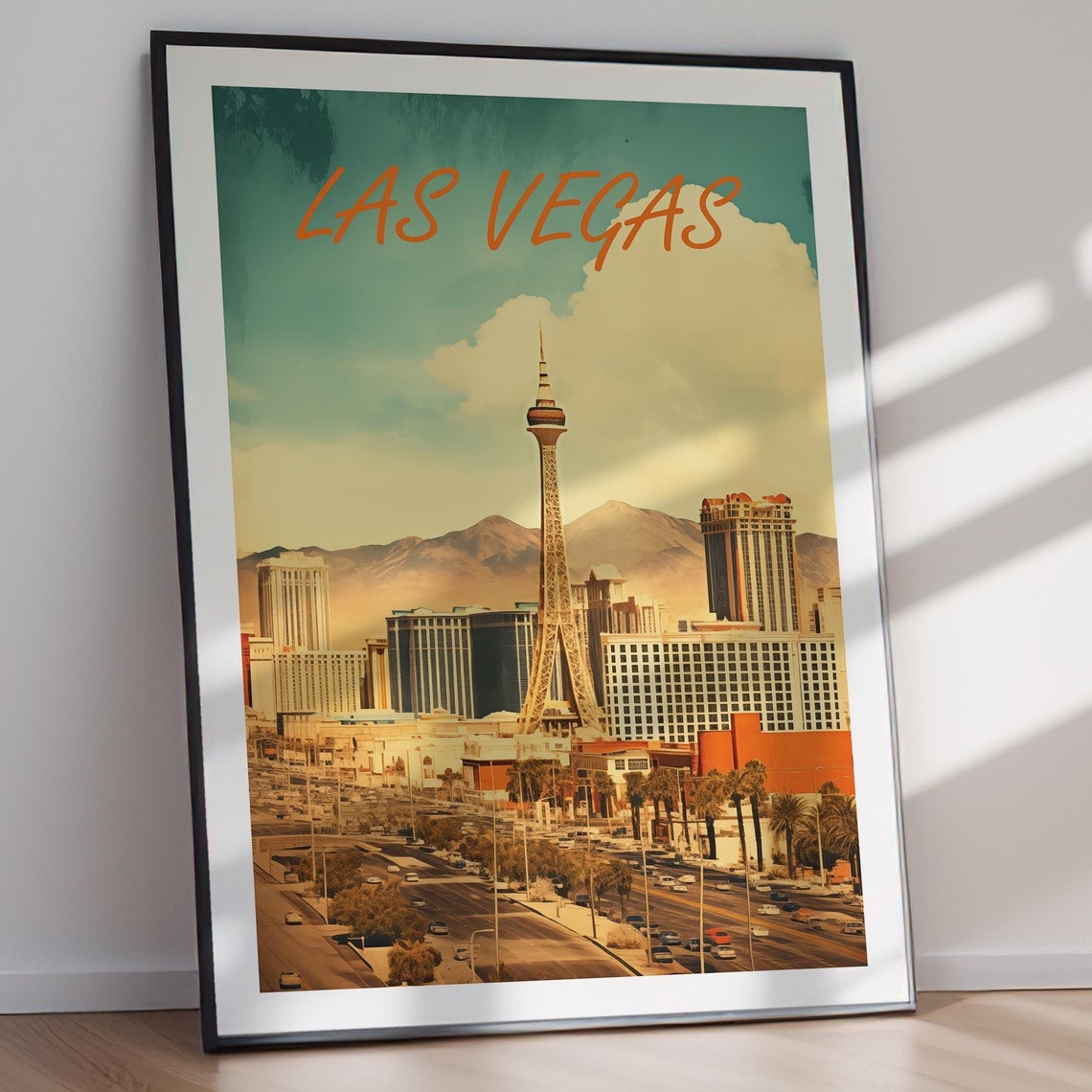Las Vegas Nevada Strip Eiffel Tower Skyline Vintage City Poster - Image 2