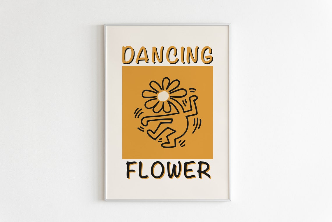 Dancing Flower Retro Mustard Pop Art Flower Head Figure Poster