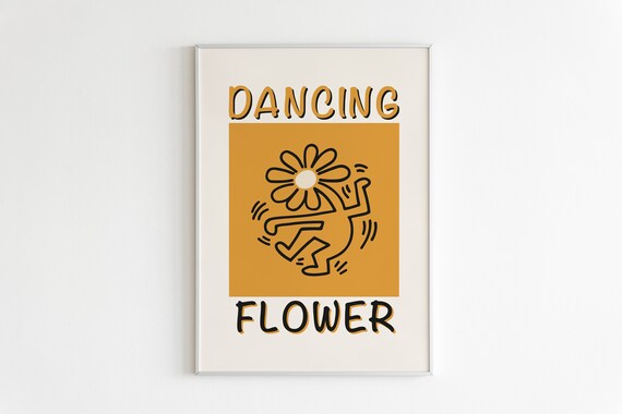 Dancing Flower Retro Mustard Pop Art Flower Head Figure Poster