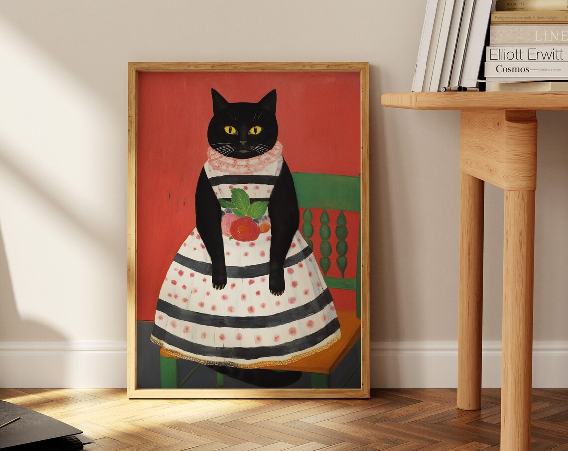 Cat With A Dress Portrait, Vintage Cat Illustration - Image 3