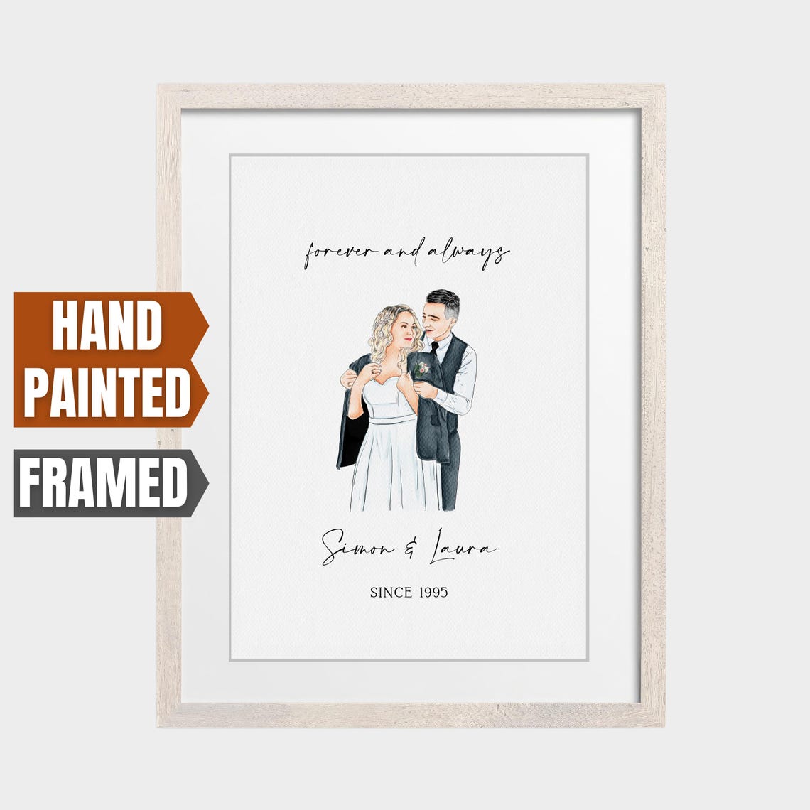 Minimal Custom Watercolor Wedding Couple Portrait Anniversary Poster