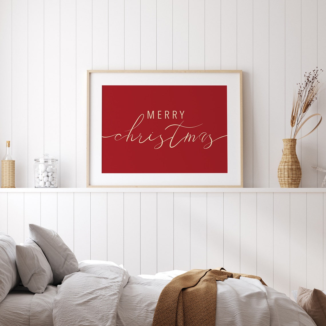 Red Merry Christmas Script Typography Poster Holiday Window Sign Decor - Image 3
