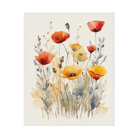 Poppy Flowers Print Red Orange Poppies Wall Art Wildflowers Of Watercolor Painting Nature Artwork Botanical Decor Flower
