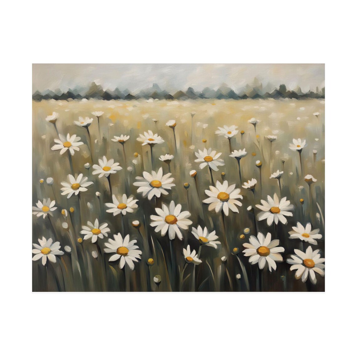 White Daisies Meadow Summer Oil Painting Field of Flowers Poster